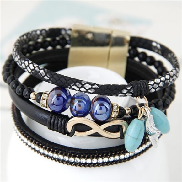 Jewelry - BLACK FOUR LAYERS LEATHER BANGLE